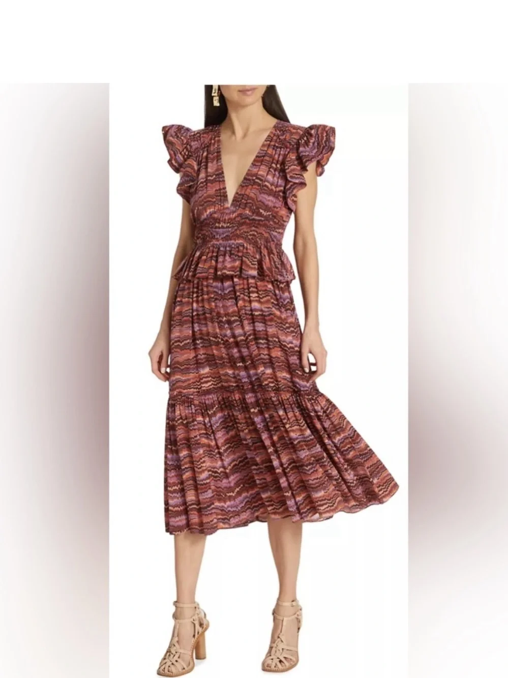 Ulla Johnson V-neck Bendetta midi dress in Purple Sapphire, Firenze-Print sz 12 - Picture 4 of 11